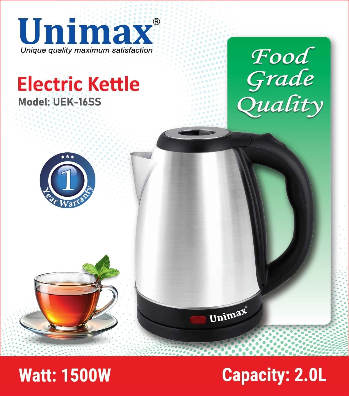 Unimax Electric Kettle  Model: UEK-15SS